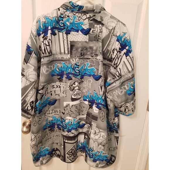 Vintage Up Rock All Over Print Graffiti Button Down Mens Shirt Size 2XL - Picture 3 of 7